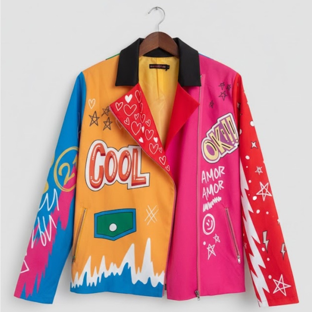 Denim Love Pop Art Patchwork Moto Jacket S (Fits M)